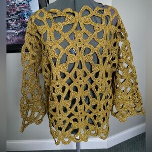 Michael Simon L XL XXL Open crochet sweater Gold Rose Sparkle valentines day 
,